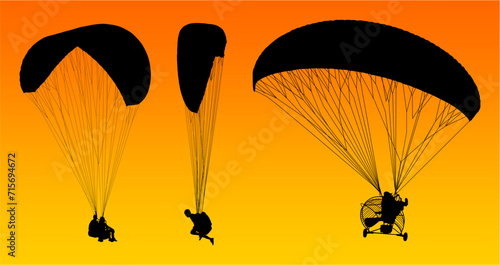 paracaidas, vector, parapente, figuras, entrenamiento, pegatina, salto en paracaidas, paracaidistas
