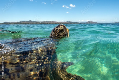 Caretta Caretta Turtle from Sakatia island, Madagascar near beach, emerges to take a breath photo