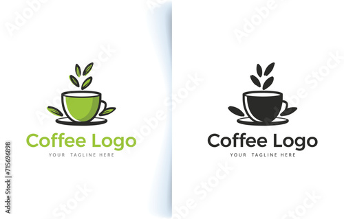 Vector modern coffee cup bean and coffee shop logo with label