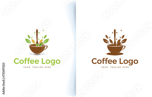 Vector modern coffee cup bean and coffee shop logo with label