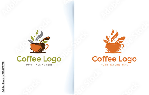 Vector modern coffee cup bean and coffee shop logo with label