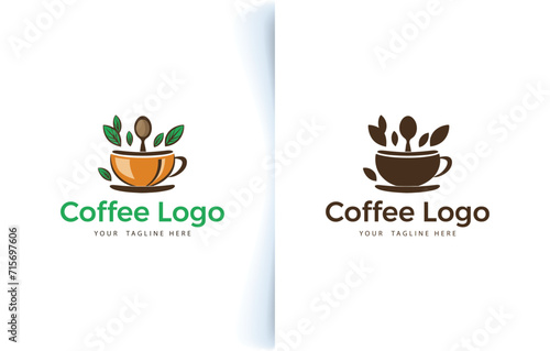 Vector modern coffee cup bean and coffee shop logo with label