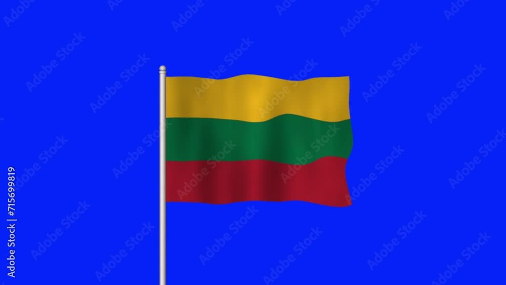 National Flag of Lithuania Waving on a Blue Screen National Flag of Lithuania Waving on a Blue Screen