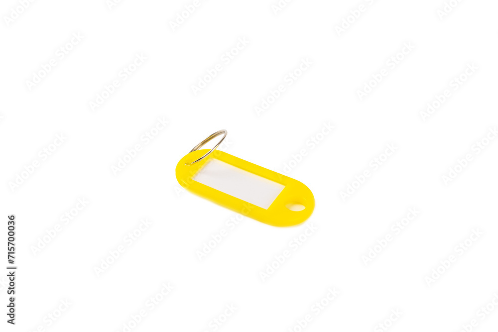 Plastic keychain of different colors with a place for a signature isolated on a white background. Bunch of keys with keychain, isolated on White. Mock-up keychain. Plastic keychain of different colors with a place for a signature isolated on a white background. Bunch of keys with keychain, isolated on White. Mock-up keychain.