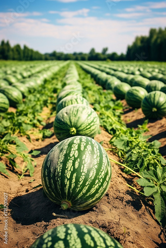 Ripe watermelons in the field are a good harvest