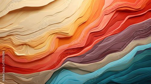 many layers of striped paper, in the style of abstract color fields, retro filters, crystalline and geological forms, abrasive authenticity, realistic color palette, earthy color palette photo