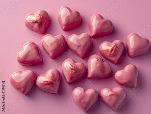 3d Valentine Day chocolate in pink, with heart, greeting, holiday, poster, celebration, love