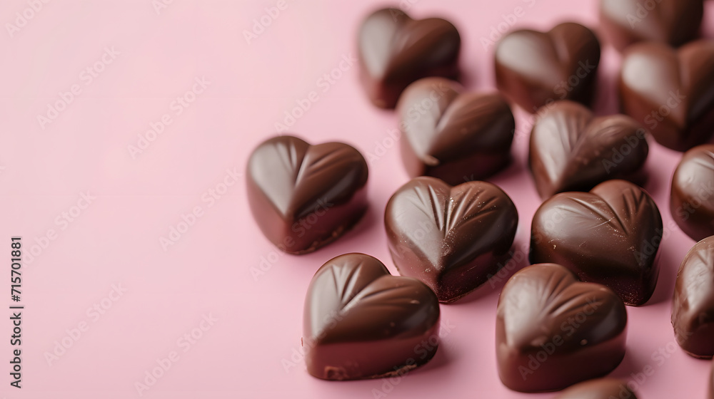 Fototapeta premium 3d Valentine Day chocolate in pink, with heart, greeting, holiday, poster, celebration, love 
