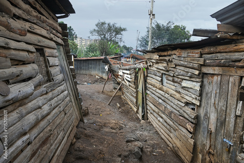 Dirty crooked streets of Kenyan Kibera slum in Nairobi