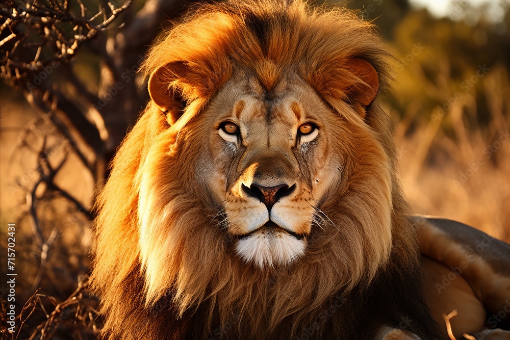 Awe-inspiring sight. majestic lion pride resting in golden glow of african savannah at sunset