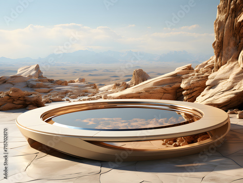 A model of a stone table in a desert with rocks around it