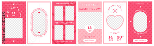 Frame Valentine story. Trendy social media networks templates. Editable cards design. Love symbols. 14 February holiday. Romantic hearts. Spring sale promotion. Vector web banners set