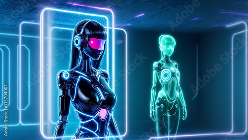 The process of creating a robot girl using a hologram in the game