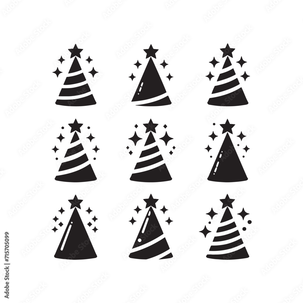 Obraz premium Euphoric Shadows: Party Hat Silhouettes Casting Euphoric Shadows in the Celebratory Tapestry of Silhouetted Joy - Party Hat Illustration - Celebration Vector 