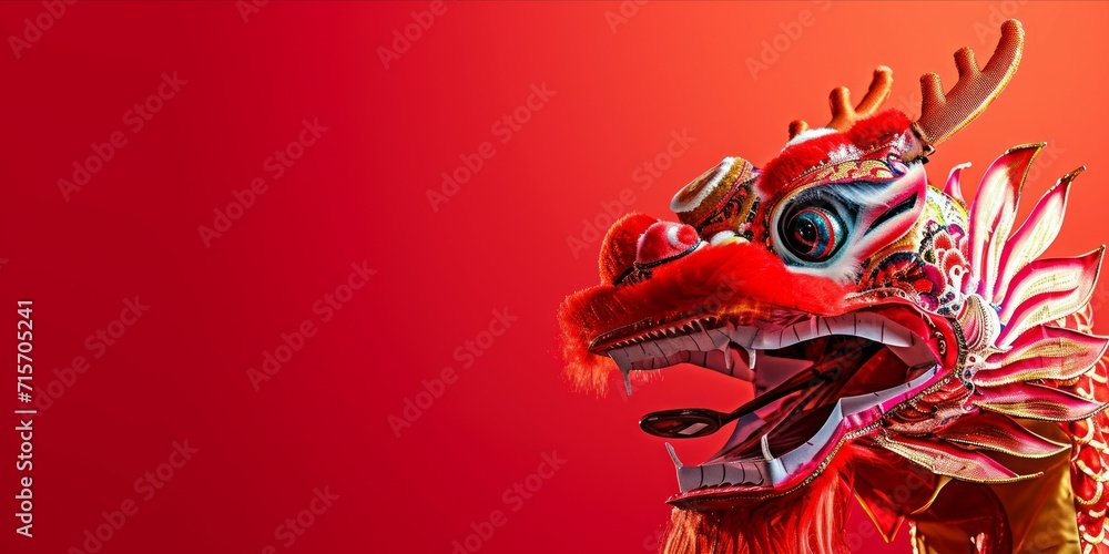 Chinese dragon on a red background. Chinese New Year concept. 3d rendering, 3d illustration. copy space for text.