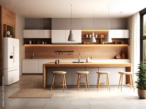 modern kitchen interior with kitchen. © MdFarijul