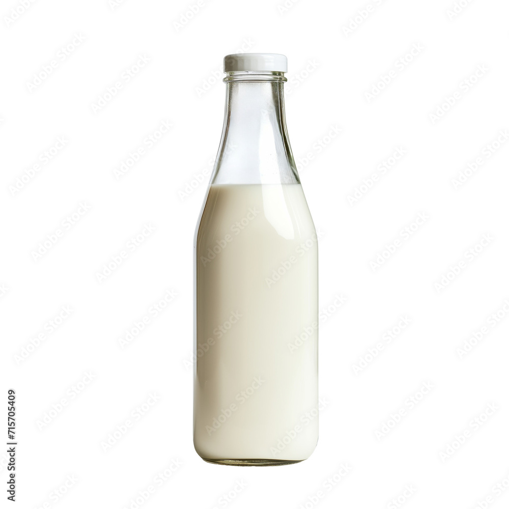 A milk bottle side view isolated on a transparent background A milk bottle side view isolated on a transparent background
