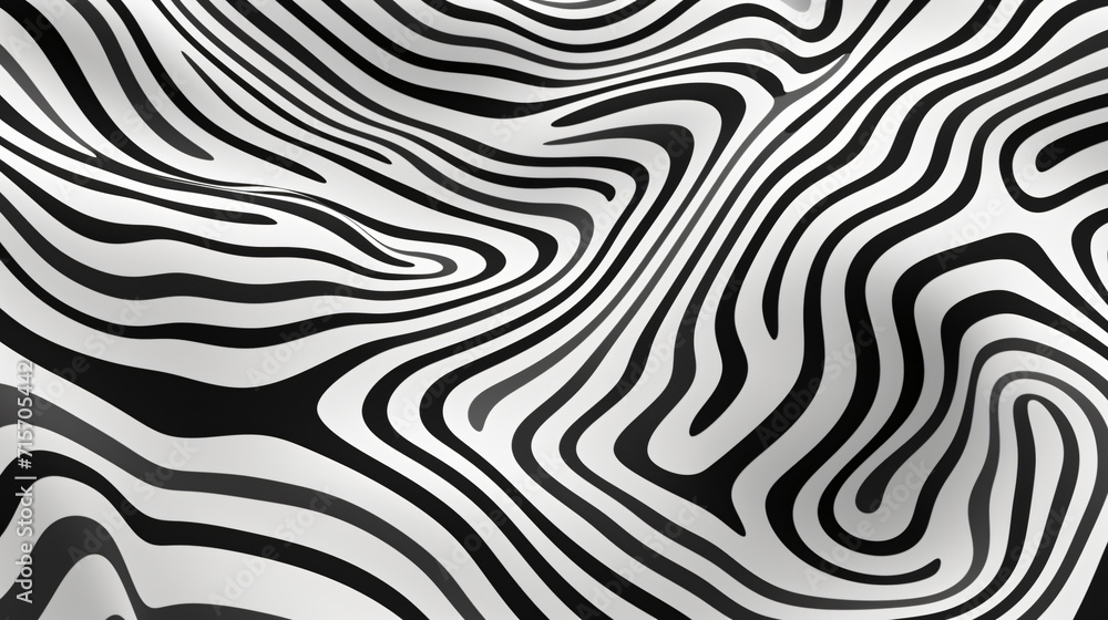 a black and white zebra print wallpaper, in the style of surrealistic distortion, freeform minimalism, rounded, psychedelic artwork, shaped canvas
