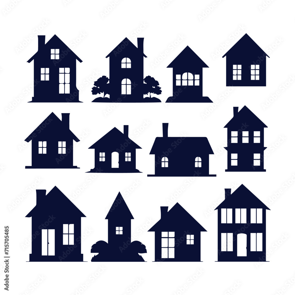 collection of silhouette house design vector