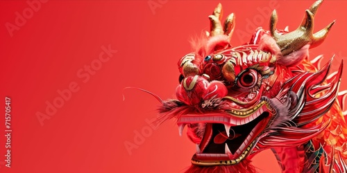 Chinese dragon on a red background. Chinese New Year concept. 3d rendering  3d illustration. copy space for text.