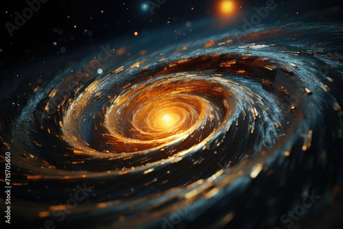 The mesmerizing vortex of a black and orange spiral galaxy captivates the mind with the wonders of the vast universe and its celestial objects