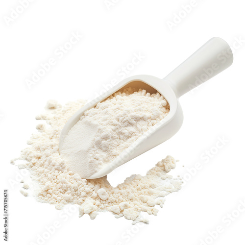 A scoop of spelt milk powder isolated on a transparent background 