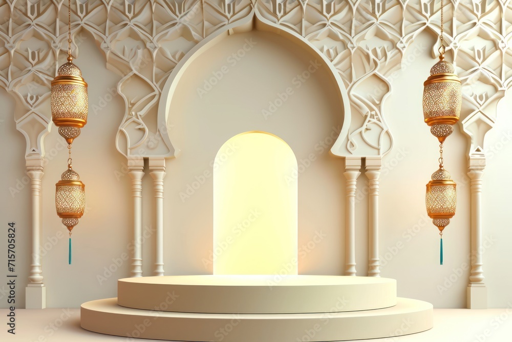 Vector Illustration Elegant Islamic Eid Banner with Podium Display
