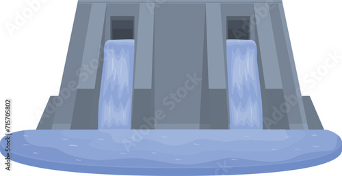 Water plant dam icon cartoon vector. Unit info fall. Waterfall landscape