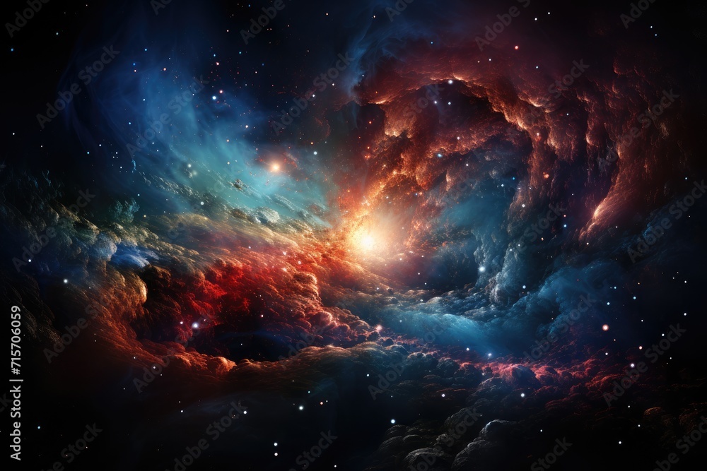 Obraz premium A mesmerizing cosmic dance of vibrant nebulae and twinkling stars in the endless expanse of the universe, painting a breathtakingly beautiful portrait of the milky way