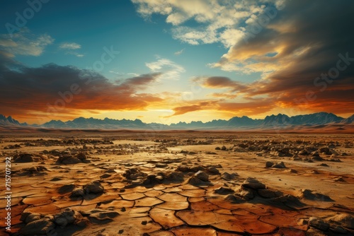 As the fiery sun rises over the rugged mountains, casting vibrant colors across the desert sky, the parched ground below stands as a reminder of the harsh yet captivating ecoregion that thrives in th