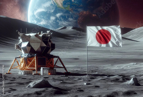 Chandrayaan Moon Sniper successful landing on the moon with Japan flag AI generated photo