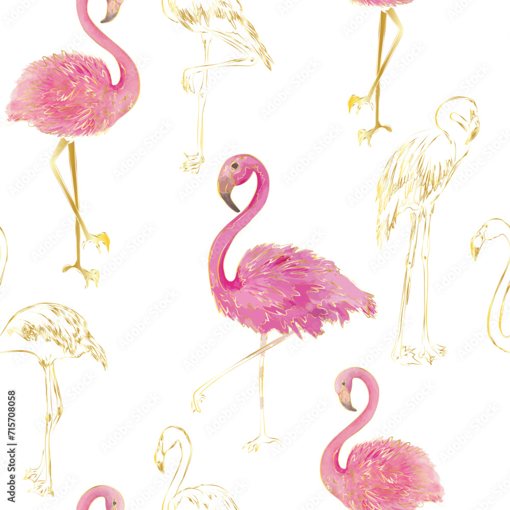 Obraz premium Abstract seamless pattern with flamingo. Modern creative design watercolor texture. Vector illustration.