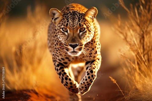 Captivating wildlife encounter. leopard stealthily hunts down antelope in vast african savannah