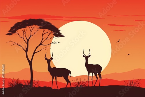 Serenity of african savanna. a captivating sunset reflecting diverse wildlife in its natural habitat © Игорь Кляхин