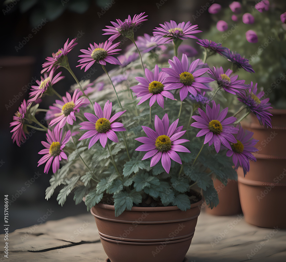 Bouquet of wildflowers (Anthemis tinctoria and Knautia arvensis) in a ceramic jug on the table. Saxifraga flowers. Artificial Flowers in White Flowerpots. generative Ai Bouquet of wildflowers (Anthemis tinctoria and Knautia arvensis) in a ceramic jug on the table. Saxifraga flowers. Artificial Flowers in White Flowerpots. generative Ai