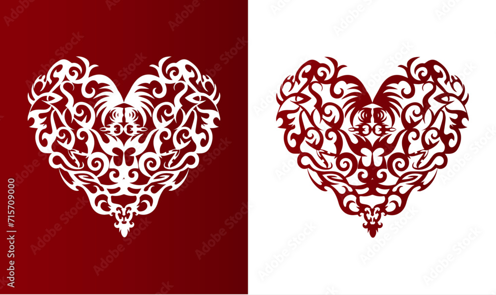 Creative floral hearts, red heart on white
