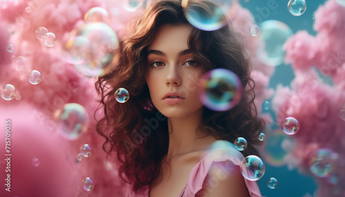 woman with bubbles, film grain