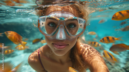 woman in a mask diving underwater, snorkeling, ocean, swimming, coral reef, sea, blue water, beauty, fish, dive, summer, sport, vacation, active