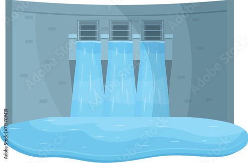 City info energy river icon cartoon vector. Hydro power plant. Dam station