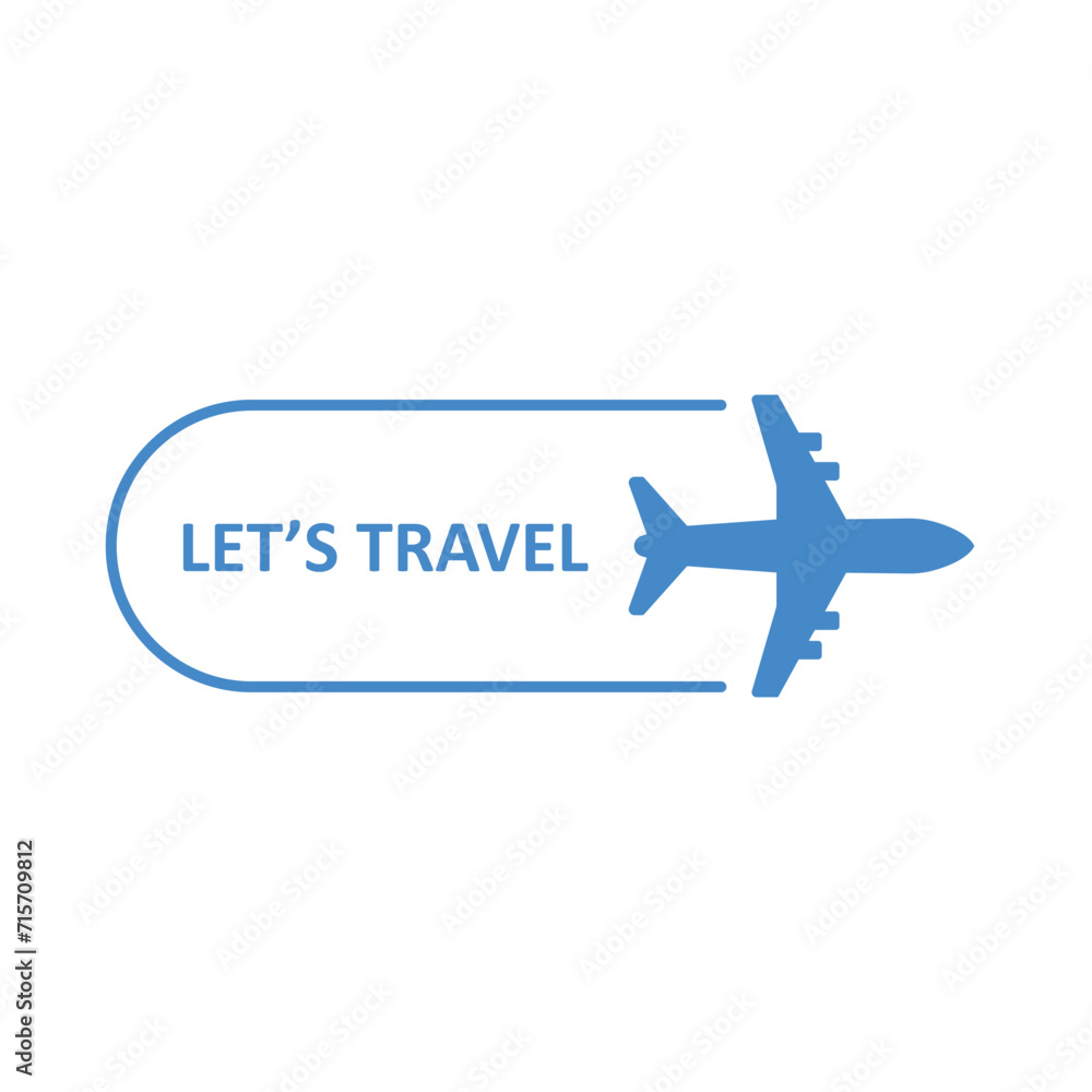 blue plane like simple lets travel icon. concept of airplane wing and aviation sign. flat outline style trend modern simple transport logotype graphic minimal design isolated on white background