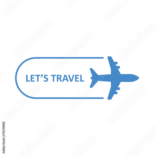 blue plane like simple lets travel icon. concept of airplane wing and aviation sign. flat outline style trend modern simple transport logotype graphic minimal design isolated on white background