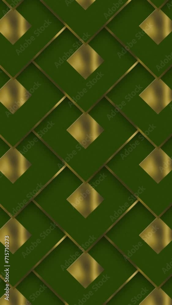 Abstract luxury golden square pattern grid moving from down to up bottom over dark green color background. Seamless loop pattern simple animation. Abstract luxury golden square pattern grid moving from down to up bottom over dark green color background. Seamless loop pattern simple animation.