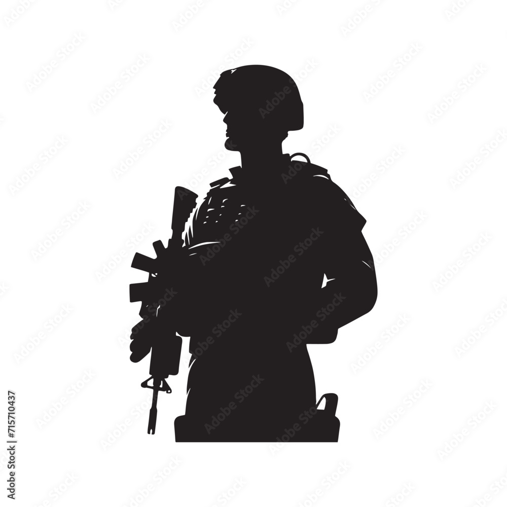 Guardians of Liberty: Army Soldier Silhouette Ensemble Standing Tall in the Defense of Freedom - Military Illustration - Military Vector
