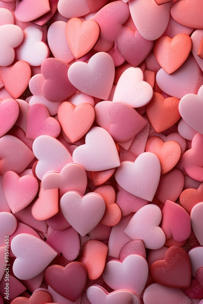 Monochromatic Pink Hearts - Soft Matte Finish Creating Depth, Valentine's Day Concept