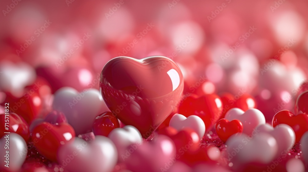 Tumbling Hearts in Red and White - Glossy Sheen on Pink Backdrop, Valentine's Day Concept Tumbling Hearts in Red and White - Glossy Sheen on Pink Backdrop, Valentine's Day Concept