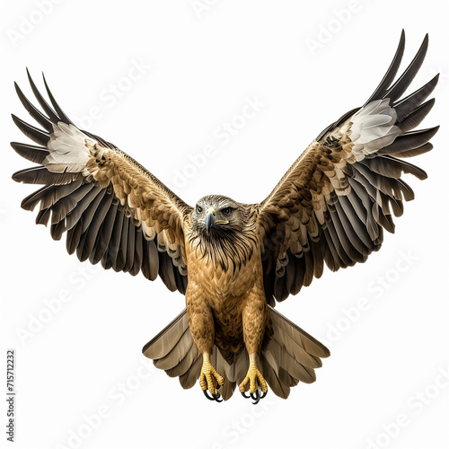 A single Saudi Arabian Eagle is flying isolated on a white background in the top view © Nayan