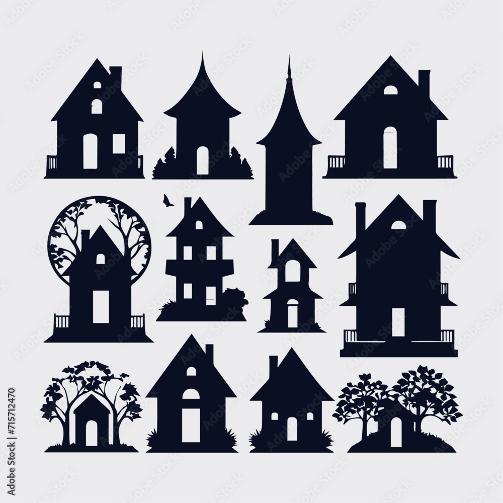 collection of silhouette house design vector