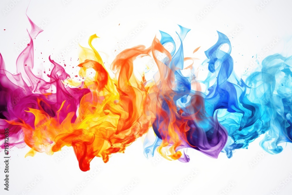 Tongues of colourful fire on clear white background, colourful flames and sparks background design	