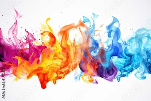 Tongues of colourful fire on clear white background, colourful flames and sparks background design 