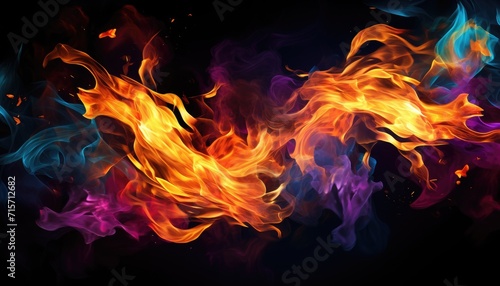 Tongues of colourful fire on clear black background, colourful flames and sparks background design  © Prometheus 